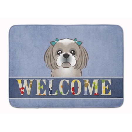 Carolines Treasures Grey and Silver Shih Tzu Welcome Machine Washable Memory Foam Mat BB1436RUG